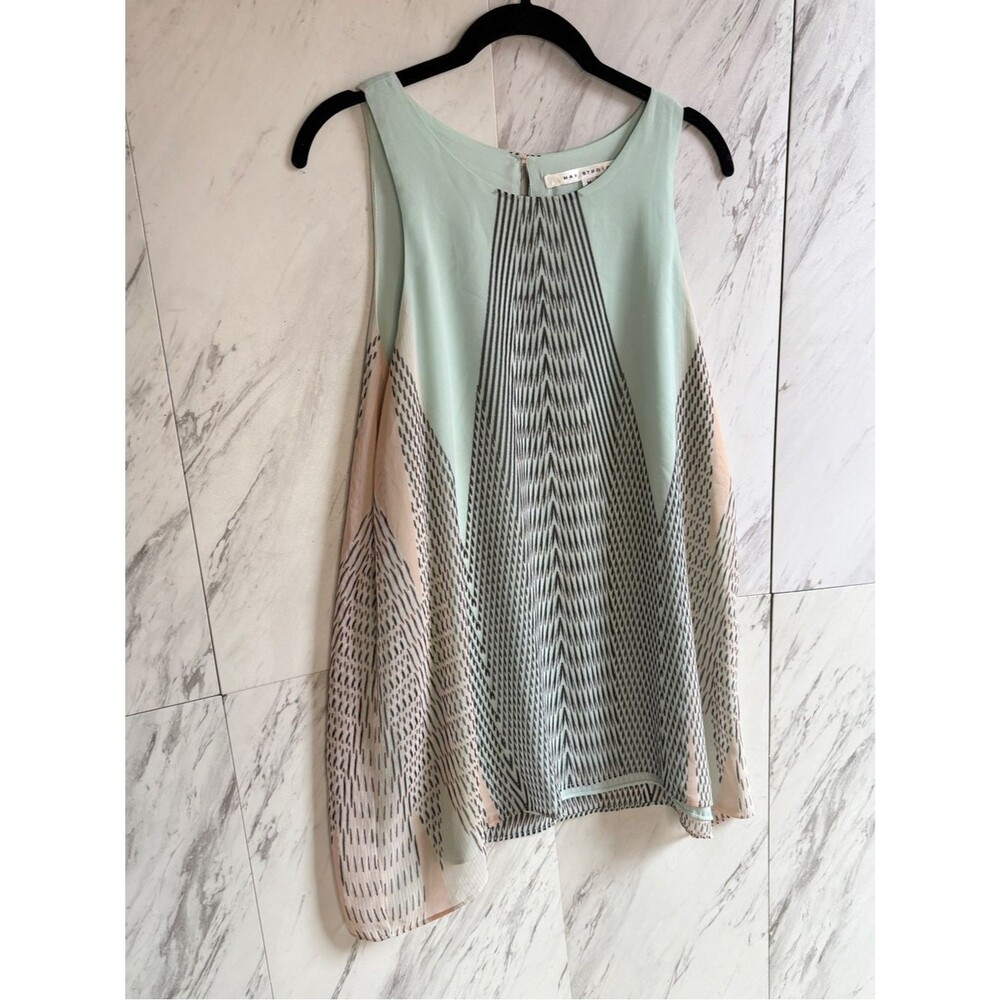 3/$50 Max Studio Mint Geometric Swing Tunic Tank Blouse M Chiffon Art To Wear